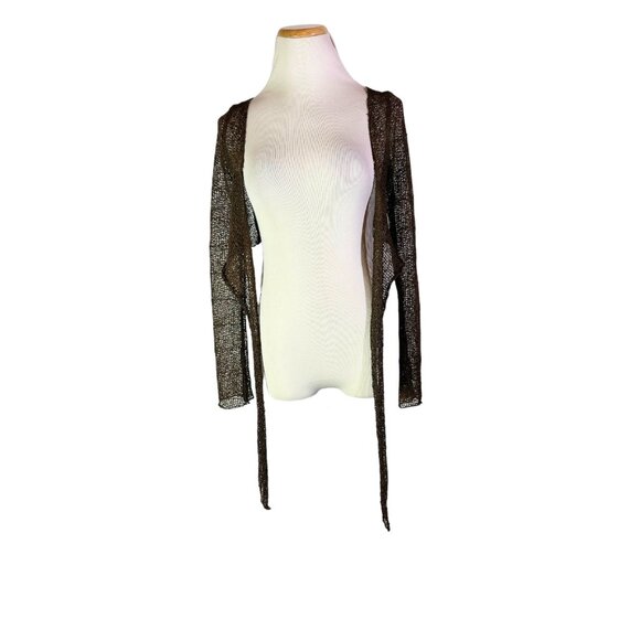 Urban Renewal Size XS Brown Open Knit Cropped Cardigan Sweater Wrap Tie - Picture 4 of 15